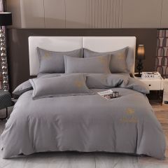 【纯棉纯色精美刺绣四件套】柔软亲肤裸睡首选活性印染水洗机洗透气